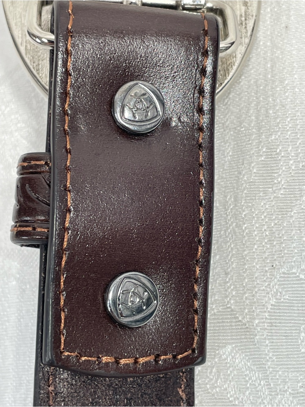 Ariat Brown Leather Western Belt with Silver and Gold Oval Buckle - Picture 10 of 14